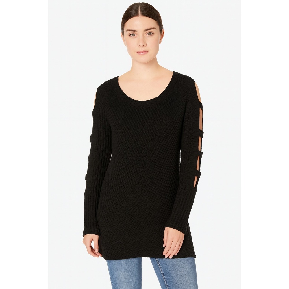 Almost Famous Juniors Ladder-Sleeve Sweater Black Size M Crave Fame